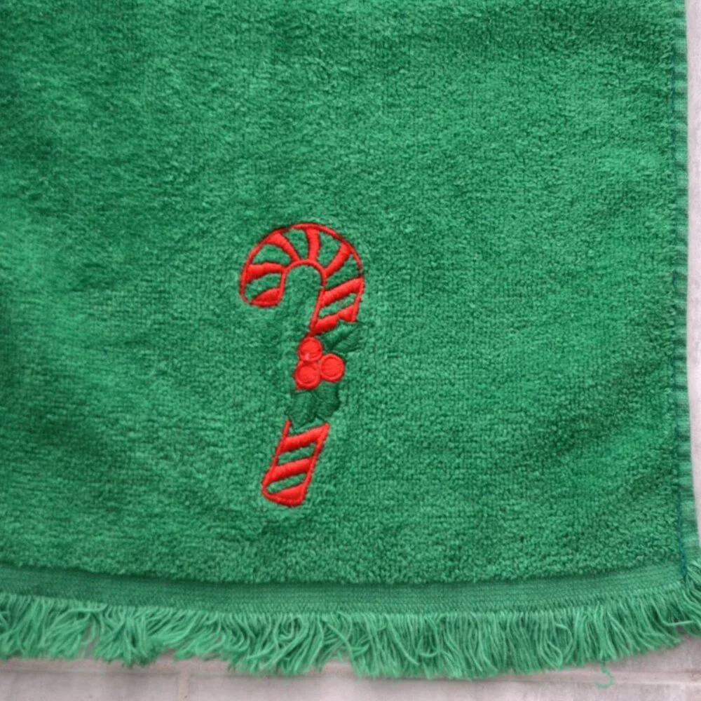 Christmas Hand Towels, Pair, Vintage Cannon Embroidered Candy Canec, Cotton, USA